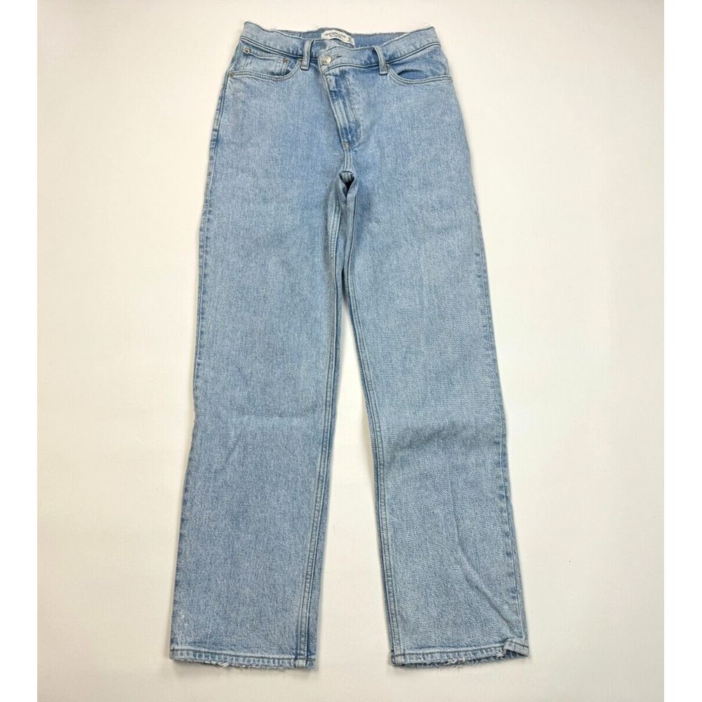 Abercrombie Fitch '90s Straight Ultra High Rise Cris Cross Jeans Women 28 6 Blue